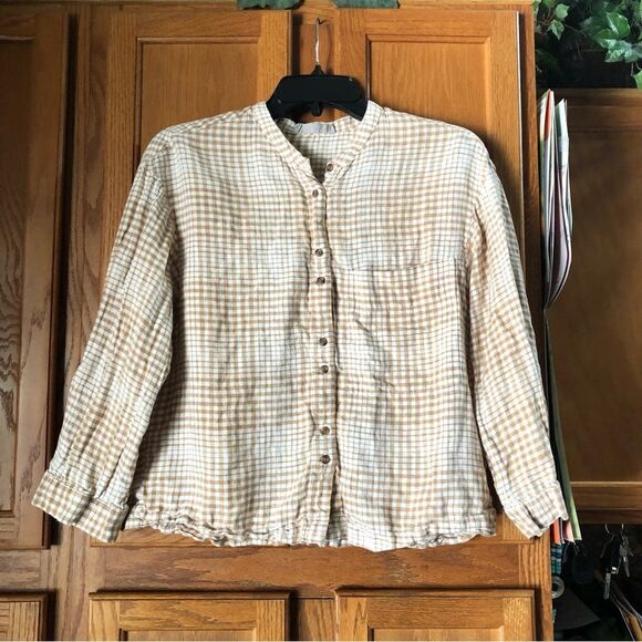 Everlane The Linen Billow Blouse Oversized Gingham Long Sleeve - XS - Picture 2 of 15